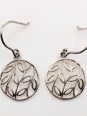 SU Sterling Silver Floral Filigree Dangle Earrings 1.2G